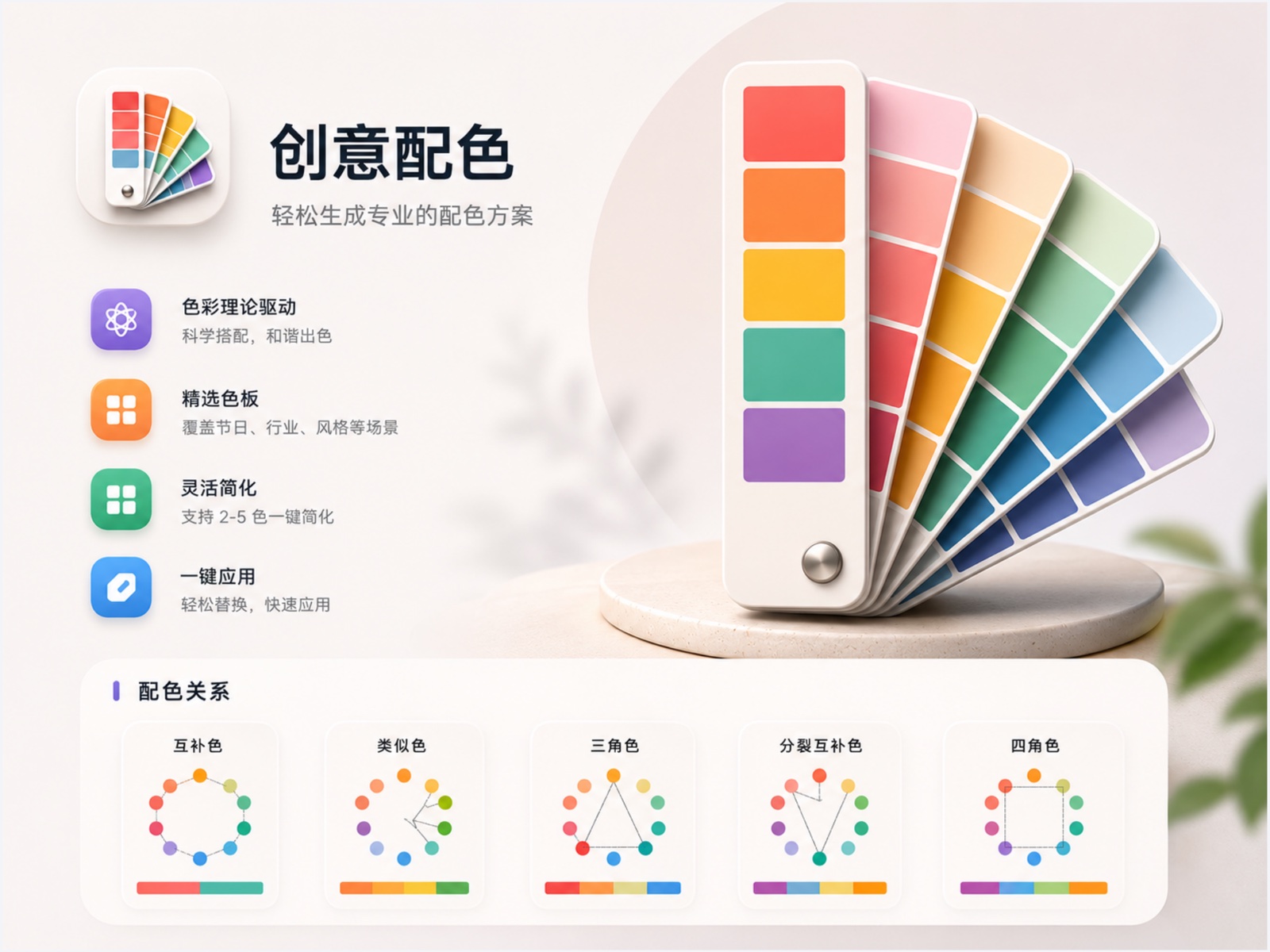 Creative Palettes app presenting coordinated color schemes based on color theory